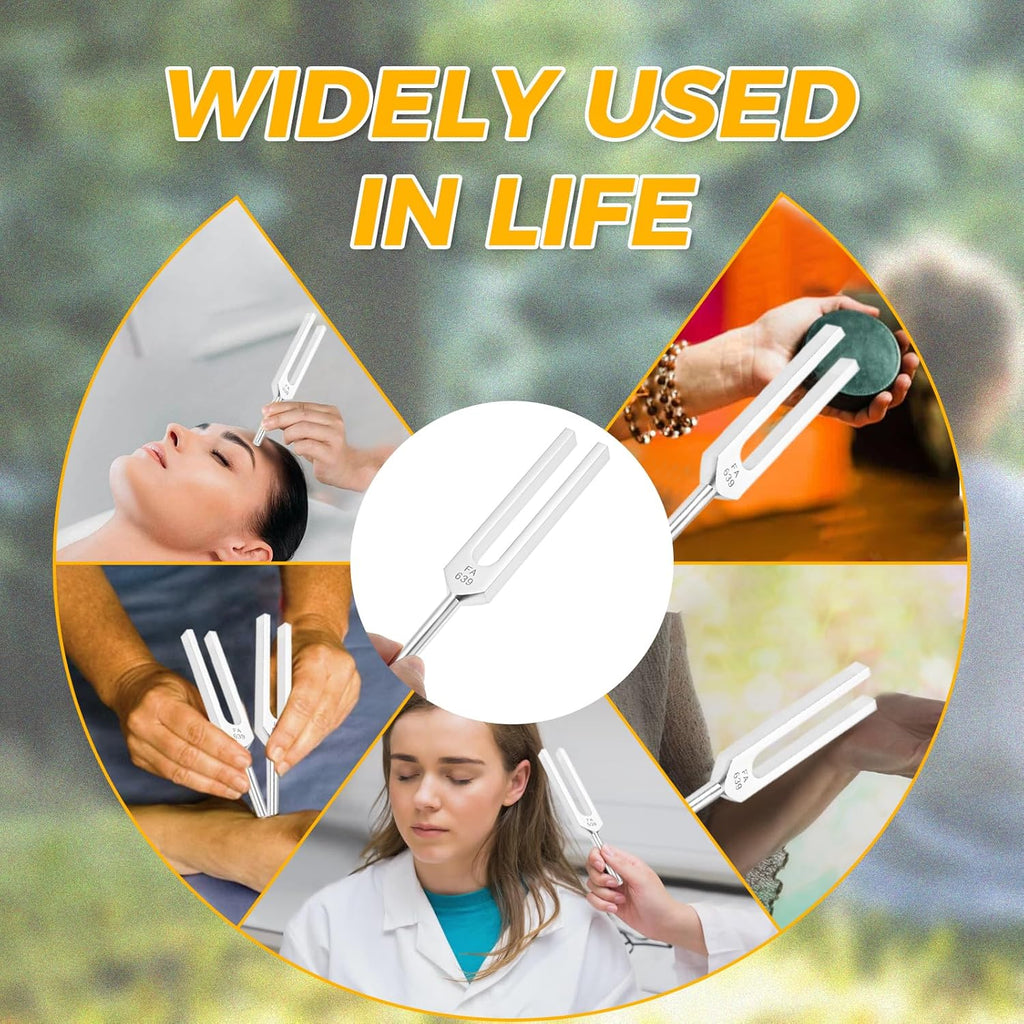 Dreld 9-Piece Solfeggio Tuning Fork Set with Silicone Hammer Bag, 174/285/396/417/528/639/741/852/963 Hz Aluminium Tuning Forks for DNA Repair, Healing, Sound Therapy, Medical Tuning Fork