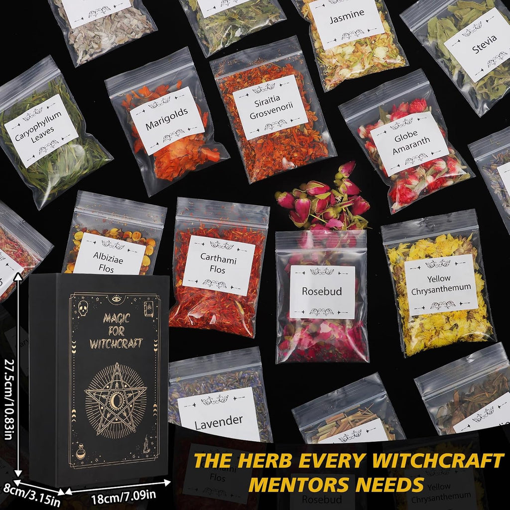 60 Pack Witchcraft Herbs Set, Bulk Dried Flowers for Witch Candles Spells | Lavender Rose Mixed Botanicals for Spell Jar, Candles Soap Making, Wiccan Supplies Tools, Gifts for Witchy Beginner Friends