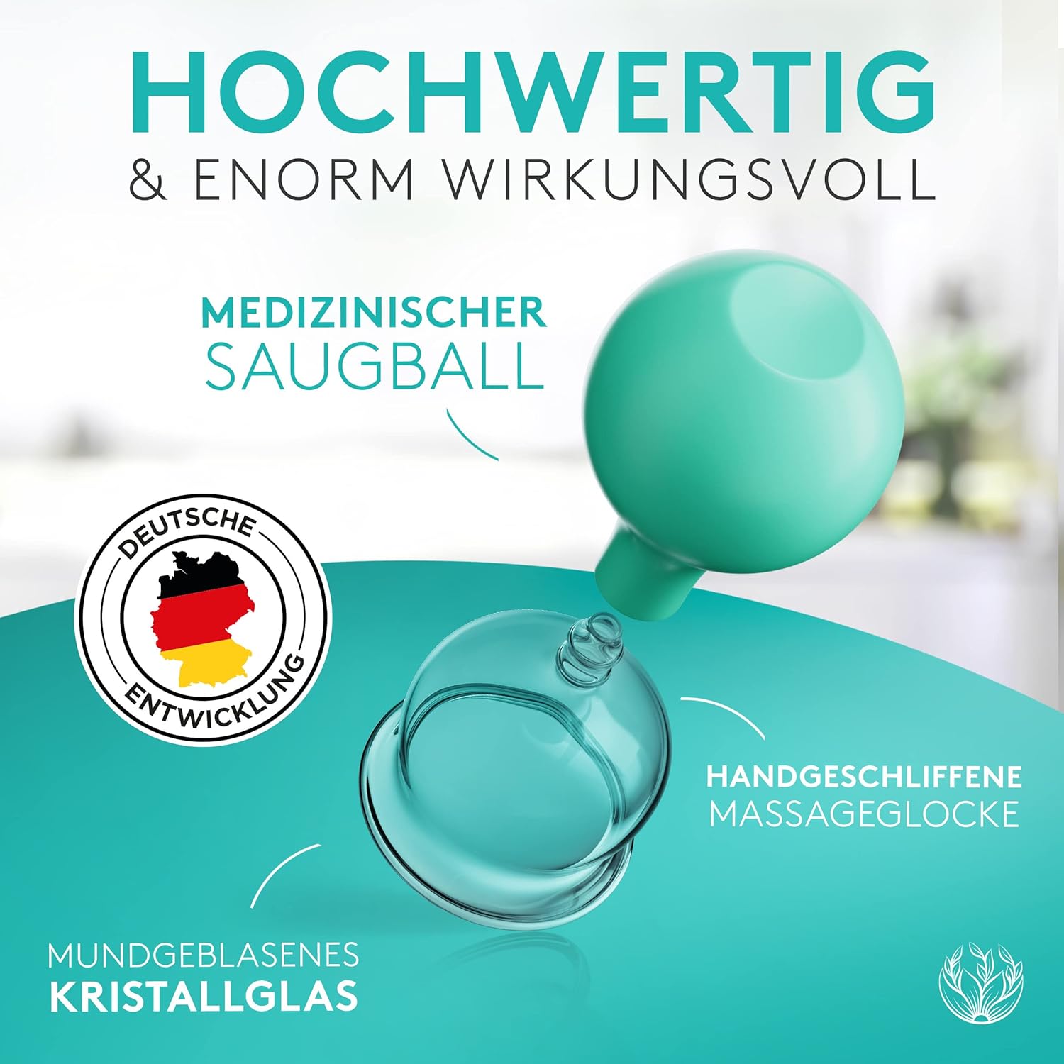 KURGLAS Cupping Glasses Made of Real Glass [Pack of 5] - Medical Cupping with Suction Ball and Fascia Scraper - with Strong Suction Power - Cupping Set with E-Book - Against Tension & Cellulite
