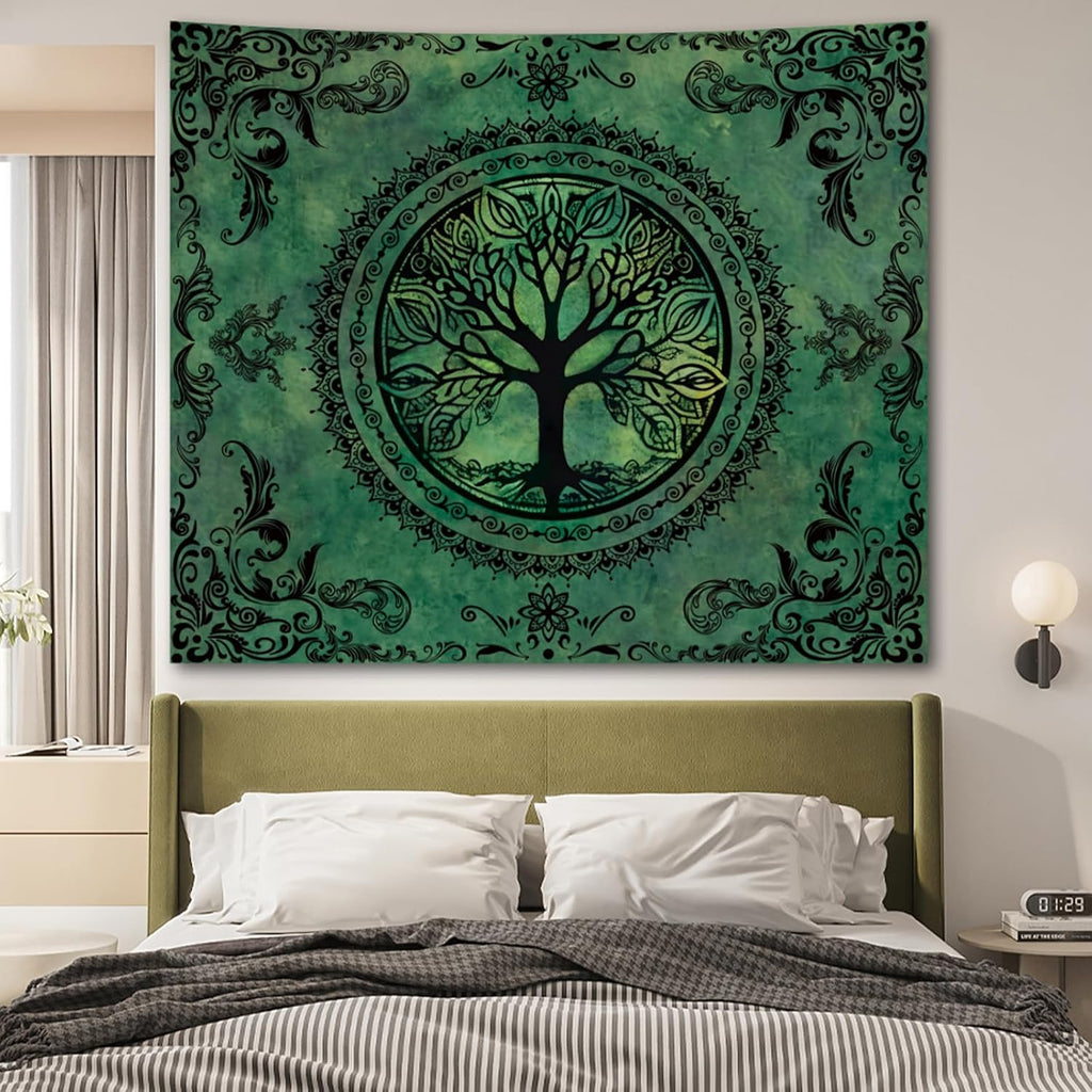 Green Boho Tapestry for Bedroom, Large Hippie Tree of Life Wall Tapestries