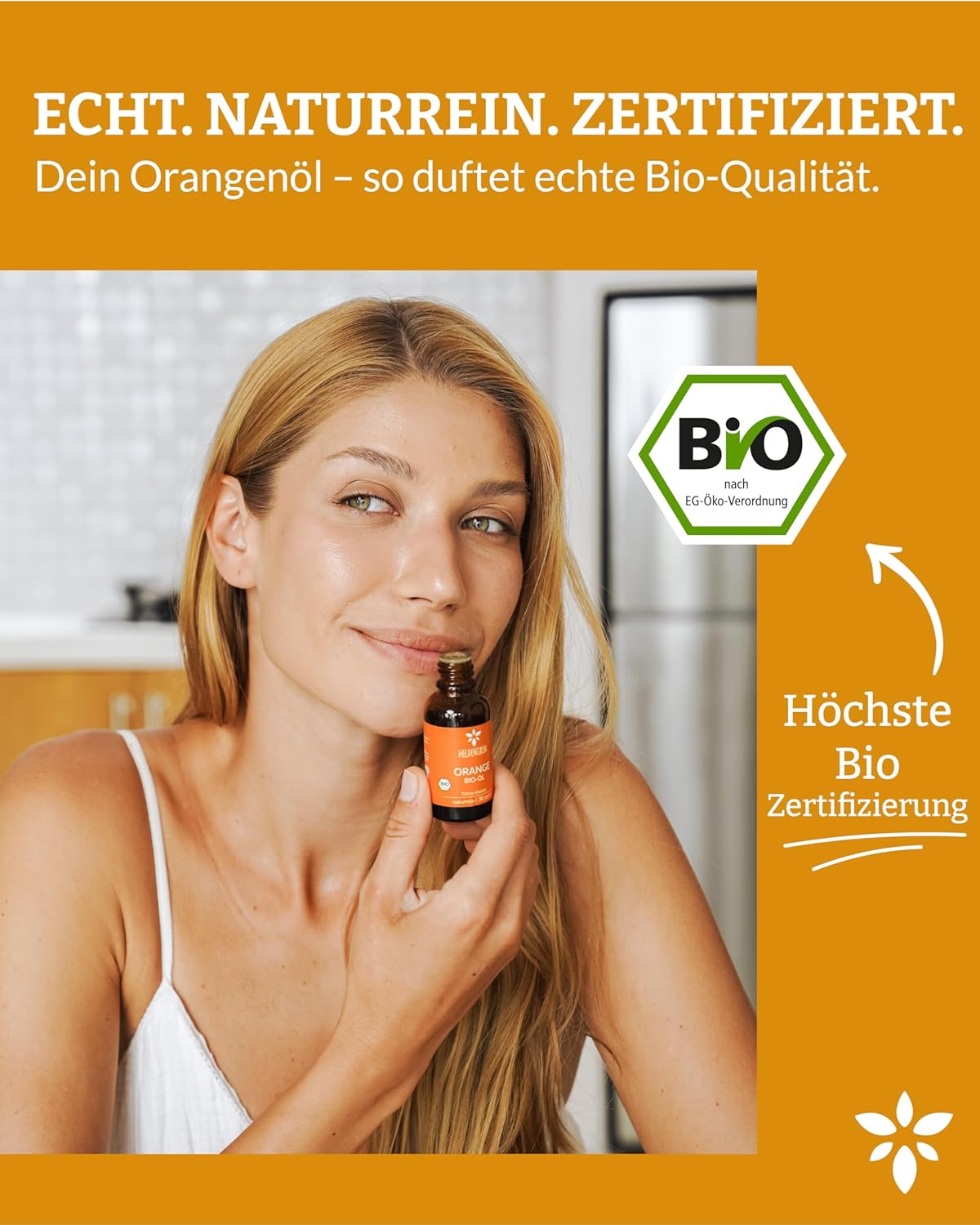 Heldengrün® BIO Orangenöl [100% NATURREIN] Kaltgepresst aus echten Orangen - Orangenöl zum Verzehr - Ätherisches Öl - Duftöl Orange Oil
