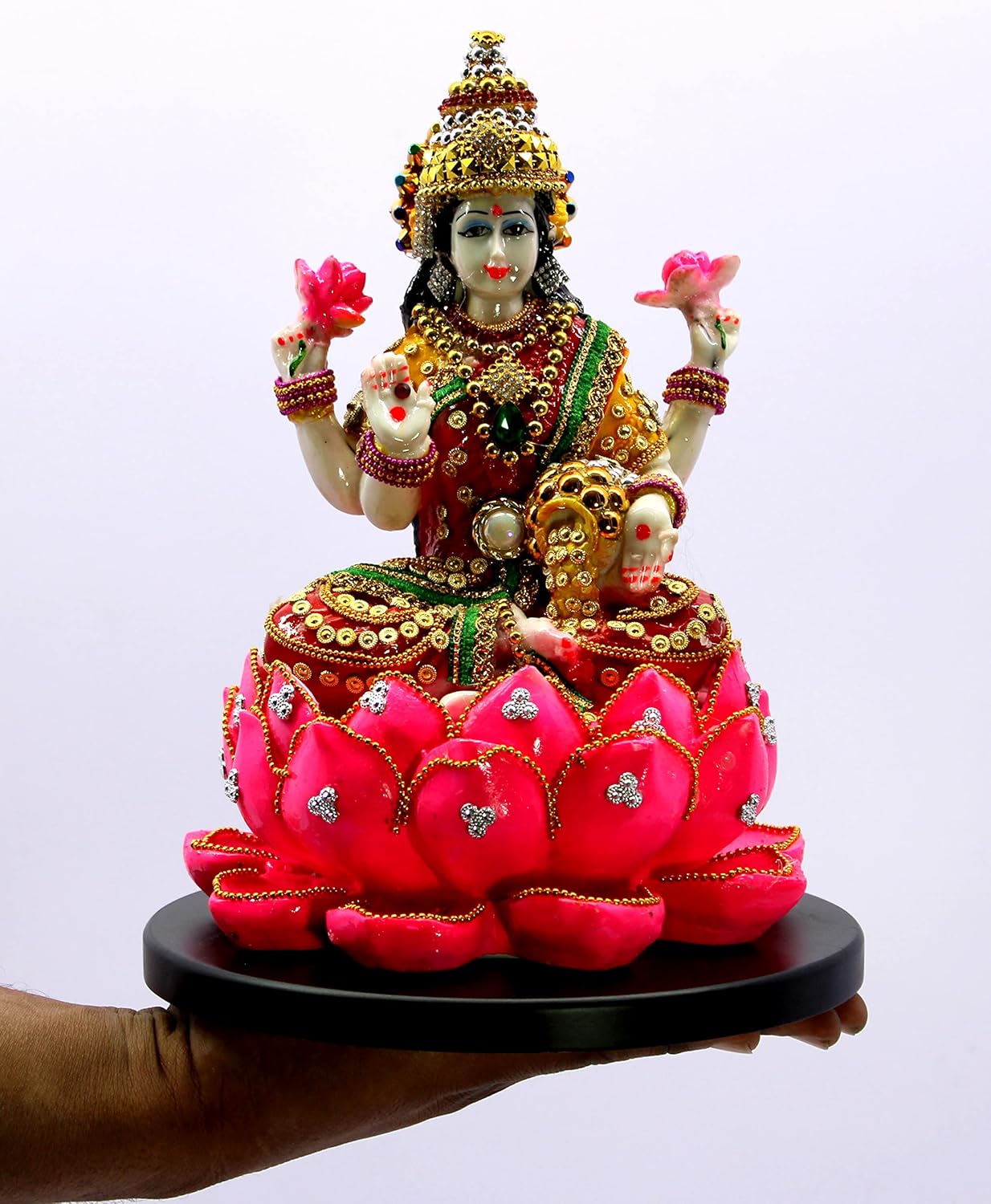 eSplanade Lakshmi auf Lotus | Laxmi Göttin Murti Idol Statue Skulptur Figur – Harz – 27,9 cm – mehrfarbig