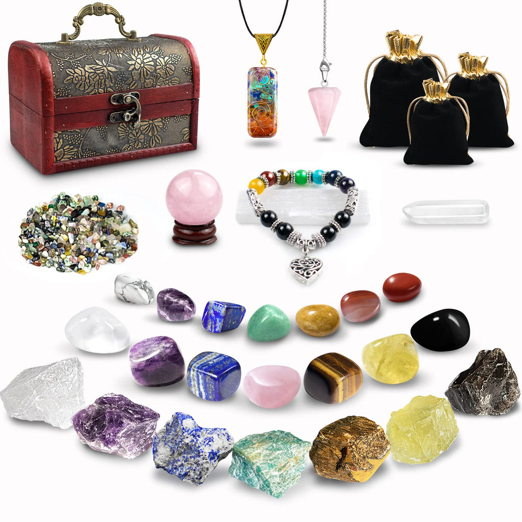 21 Stück Kristalle Steine Set,Kristall Heilsteine,Heilkristalle Edelsteine 7 Kristallen,7 Chakra-Stein und Pyramide mit Stoffbeutel für Meditation,Adventskalender,Reiki,Energieausgleich