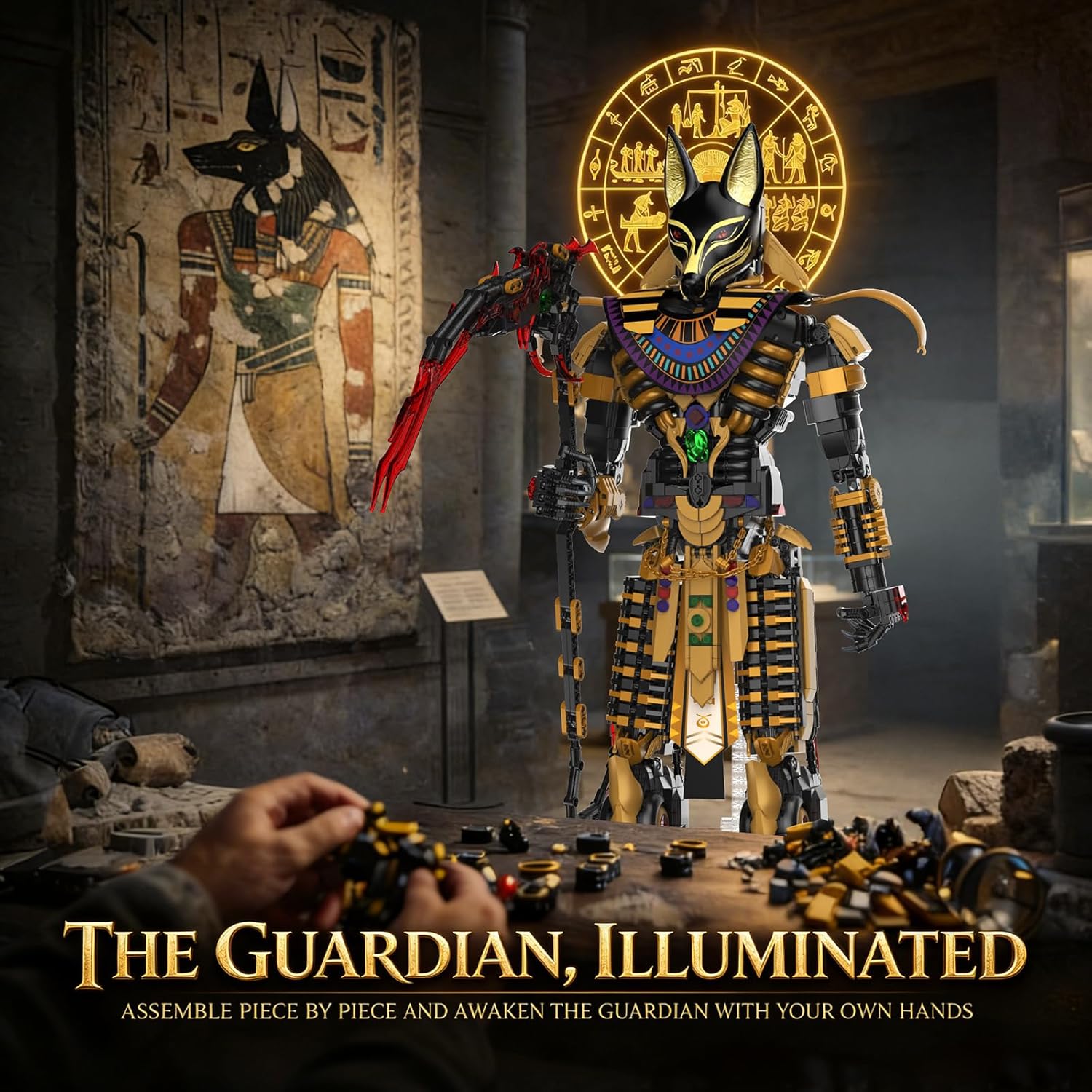 JMBricklayer Anubis Building Blocks Adults, Ancient Egyptian God Figure Building Toy, Large Mythical Egypt Dog Head Statue Decor Model, Height 66 cm, Construction Kit Gifts for Mythology Lovers