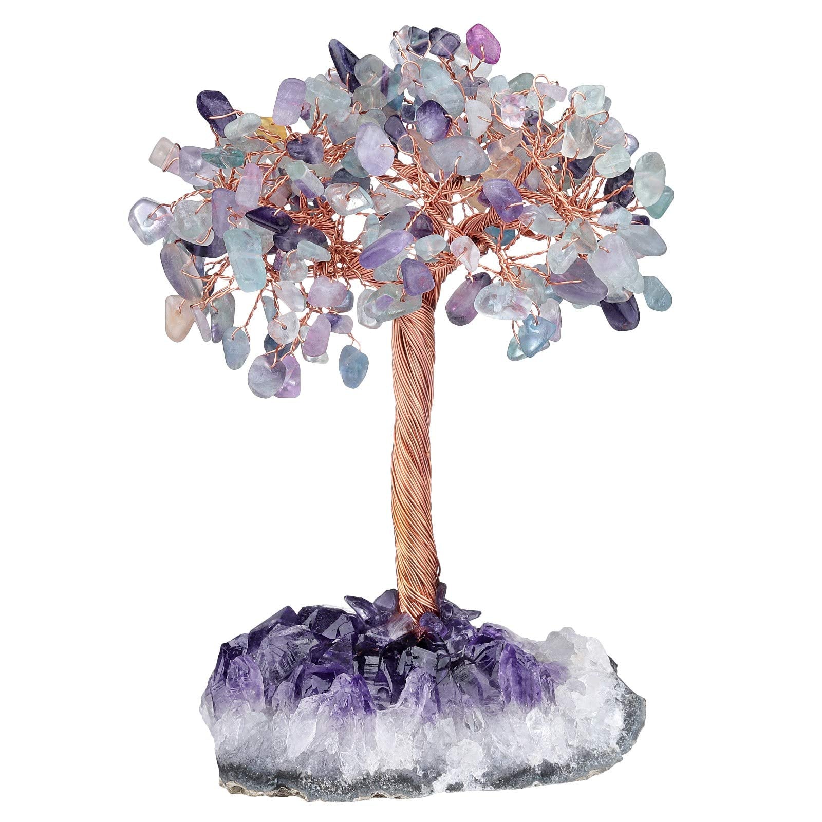 KYEYGWO Amethyst & Citrine Reiki Heilung Kristallbaum auf Natürlichen Amethyst Drusensegment Rohstück Base, Stein Geldbaum Feng Shui Bonsai Baum Figuren Ornament Haus Deko für Glück, Reichtum