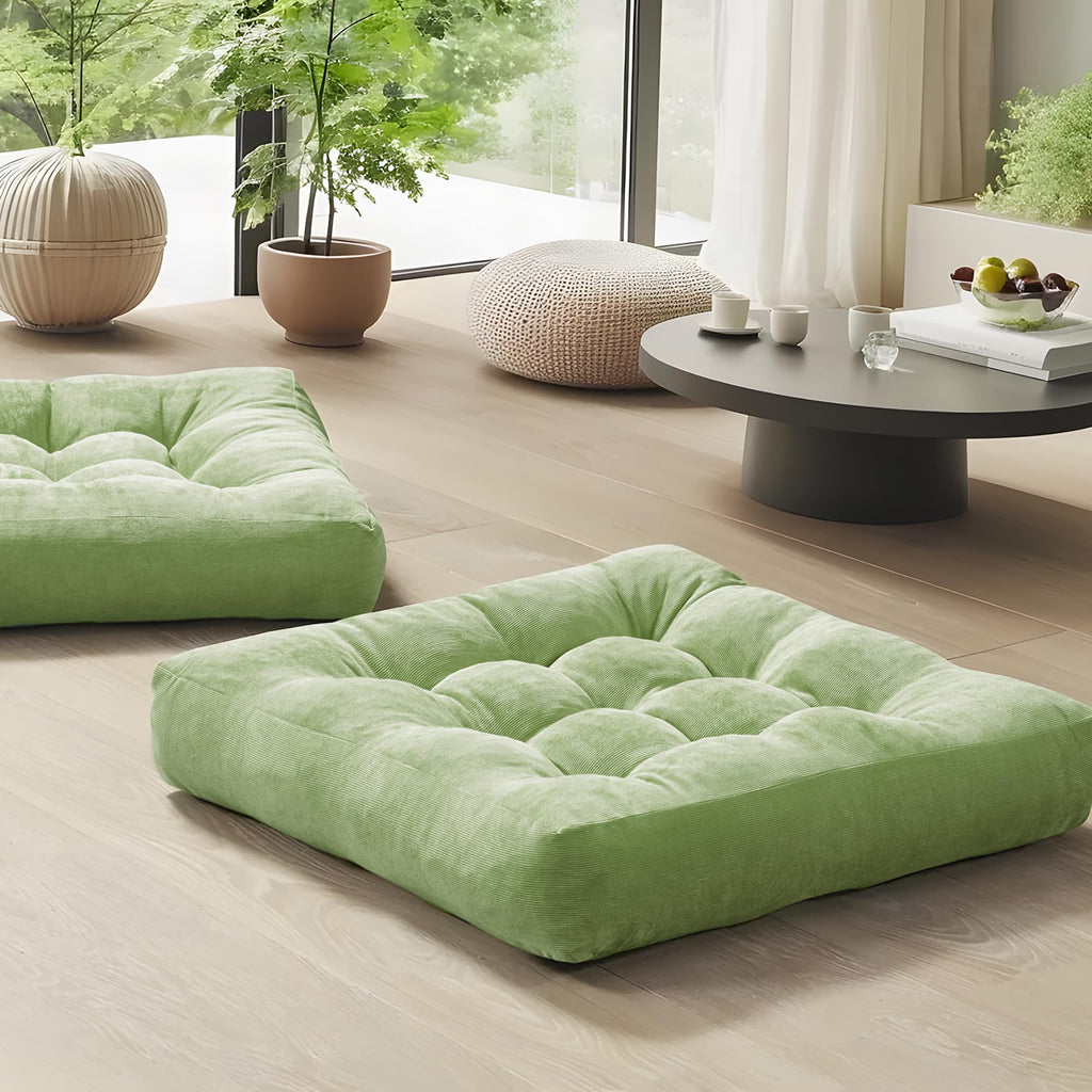 Degrees of Comfort Meditation Floor Pillow, Square Large Pillows Seating for Adults, Tufted Corduroy Thick Cushion for Living Room Tatami, Turquoise, 22x22 Inch