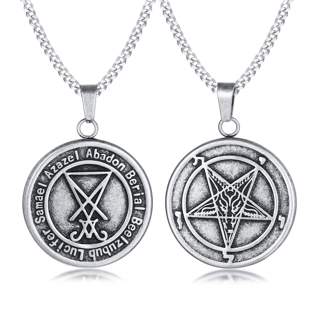 Herren Satanische Halskette : Edelstahl Satan Ziege Halsketten Zeichen von Luzifer Anhänger Umgekehrte Kreuz Anhänger Ziege Kopf Anhänger Leviathan Kreuz Symbol Anhänger Halloween Weihnachten Geschenk