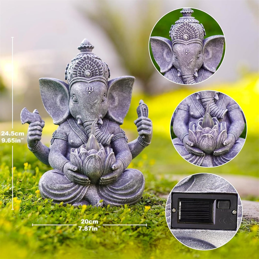Ganesha Figur Buddha mit Solarlampen für Deko Wohnzimmer Schreibtisch Zubehör : Ganesha Zen Garten Buddha Figur Geschenke für männer Frauen Mama Wetterfest Zimmer Balkon Dekoration Grau 20CM