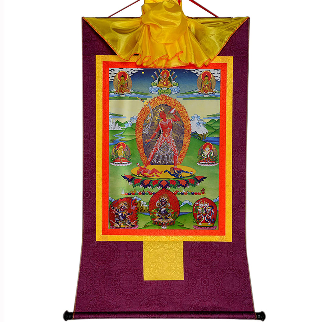 Gandhanra Thangka Tibetische Wandbehang,Naro Khechara Vajrayogini Thangka,Heißgeprägter Buddha Wandteppich für Zen Wohnkultur, Meditation, Spirituelle Entspannung und Ruhe