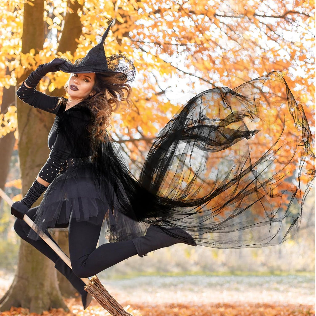 Hercicy Halloween Lace Cape Full Length Hooded Cloak Gothic Witch Sheer Cape for Cosplay Vampire Costume Wedding