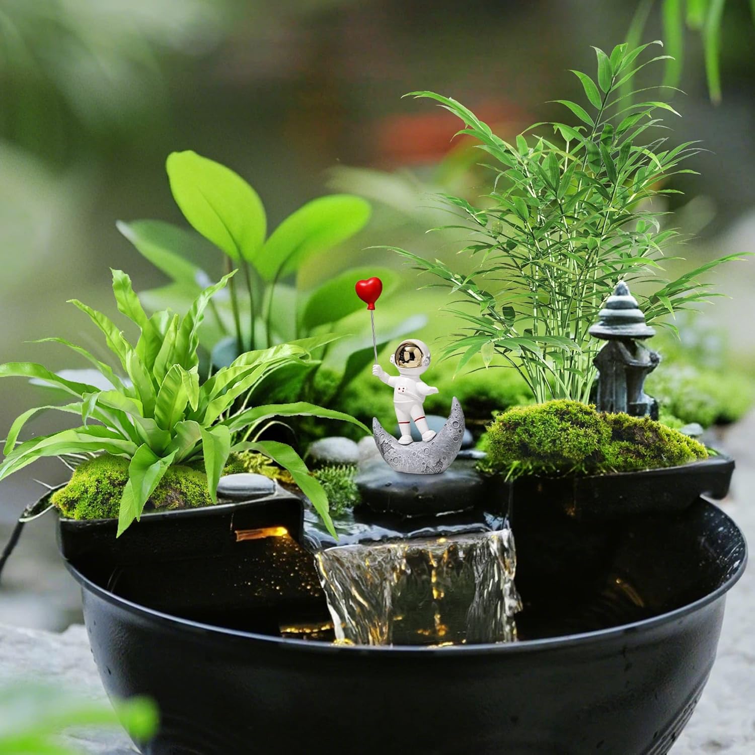 Biling Tischteich für den Innenbereich, Kleines Fischteich Set mit Wasserfall, Tisch Wasserfall Brunnen Set Wassergarten für Büro Wohnzimmer Balkon Garten, gut für Meditation und Entspannung, Schwarz