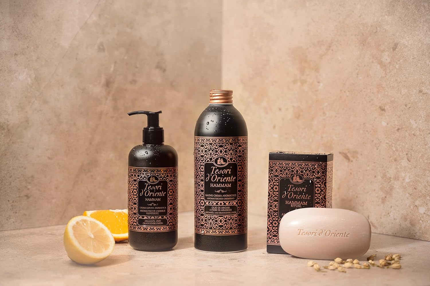 Tesori d'Oriente | Cremebad 'Hammam' | aromatisches Bad mit Argan-Öl und Orangenblüte | Körperpflege für die Badewanne | Ritual für Körper & Sinne | 500 ml