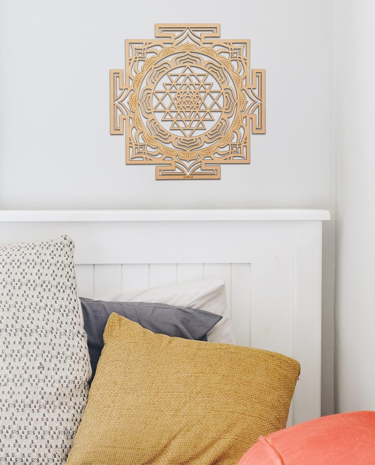 Qallicon Sri Yantra Mandala Sacred Geometry Wall Art Crystal Grid Chakra Wood Yoga Wall Decor Meditation Altar Zen Spiritual Gifts