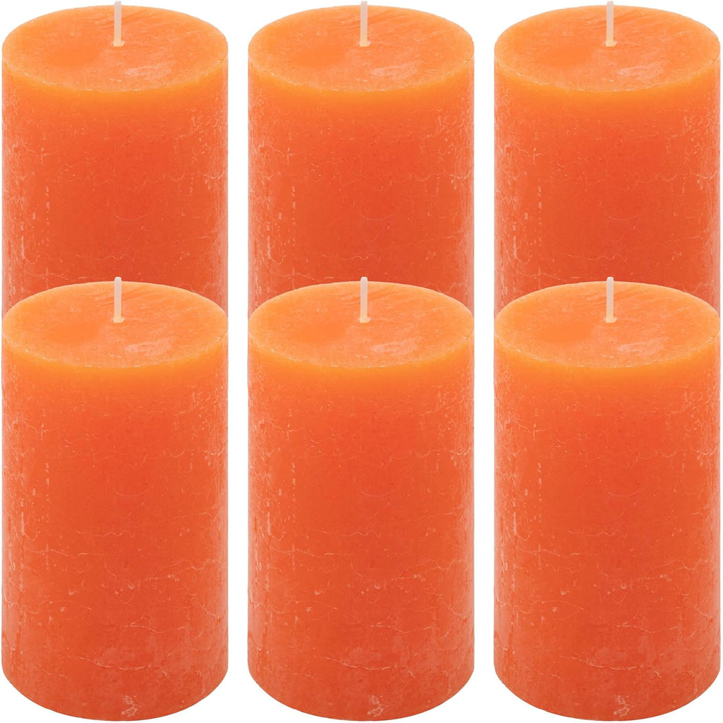 Rustic Candle Height 11.5 cm Diameter 6.8 cm Long Burning Time Round Candle Pillar Candles Candle Decoration Table Candles Christmas Candles Wedding Decoration (Orange, 6)