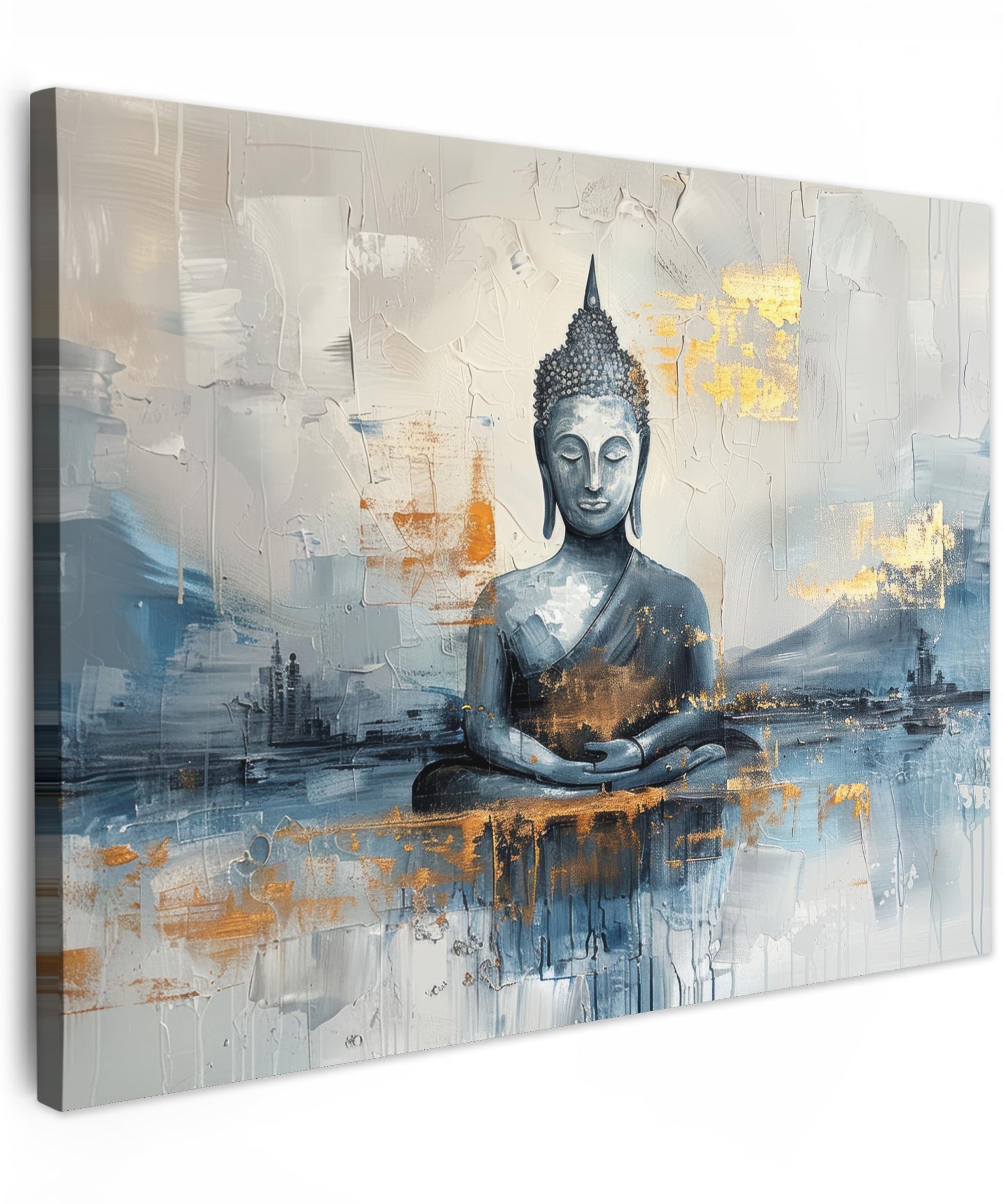 MuchoWow© Wall Pictures Large 120 x 80 cm XXL Bedroom Home Decoration Home Picture Living Room Photo Canvas Wall Pictures Canvas Wall Decor Buddha - Zen - Gold - Luxury - Spiritual