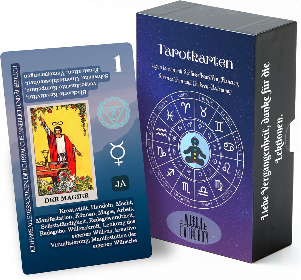 Witchy Cauldron Tarotkarten Legen Lernen, Tarot-Karten für Anfänger, Kein Handbuch Erforderlich, Einfaches und Schnelles Tarotdeck mit Deutschen Bedeutungen auf Ihnen