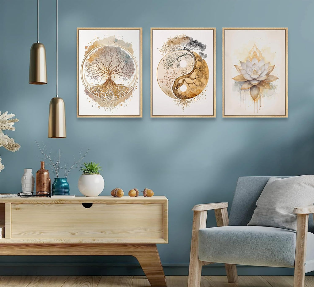 Tree of Life Canvas Wall Art Lotus Zen Painting Picture Wall Decor Abstract Yin Yang Fall Art Poster Print Artwork for Living Room Yoga Room Hotel Bedroom Home Decoration