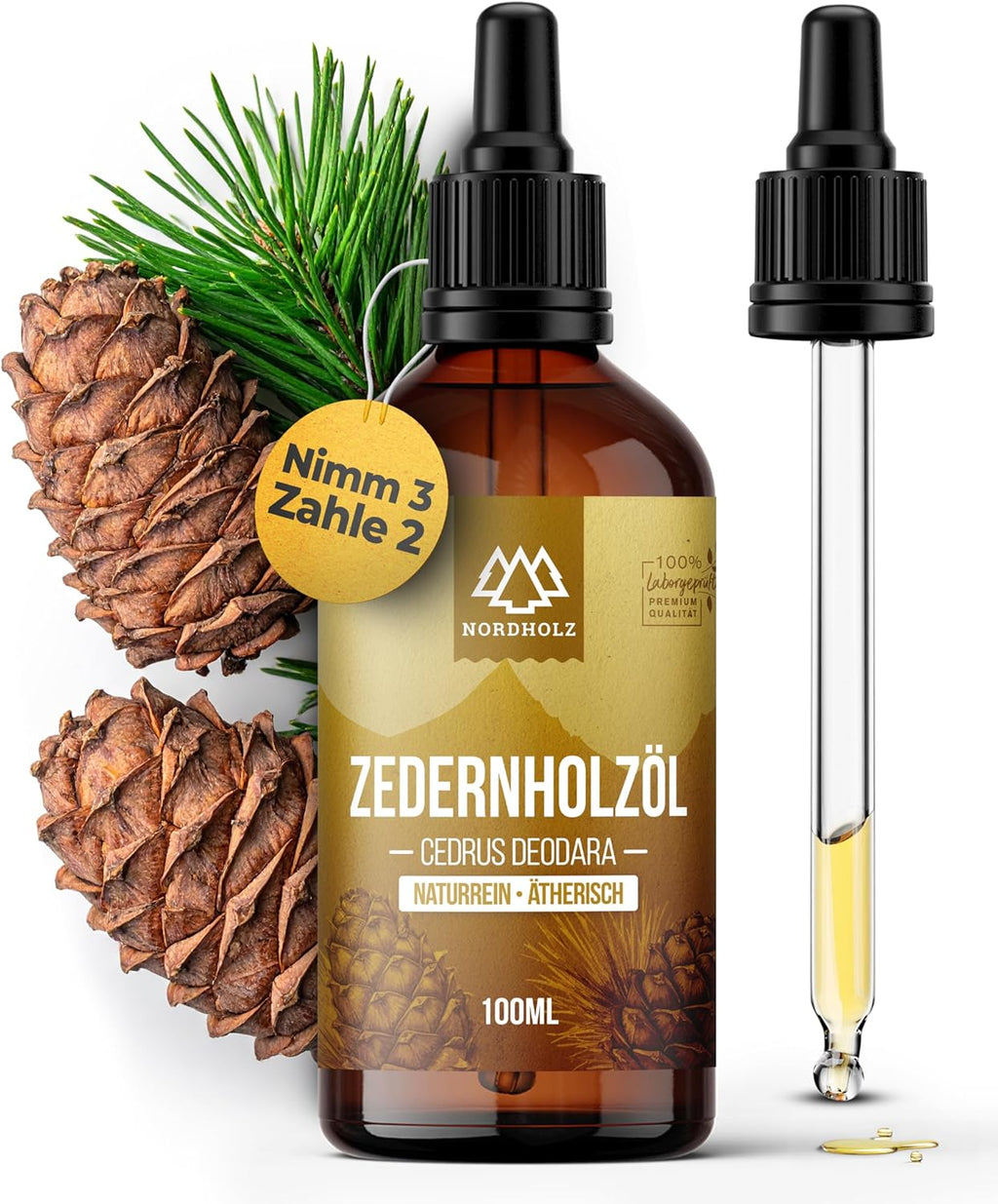 Cedarwood Oil [100% Natural] Woody & Warm - Pharmaceutical Quality Essential Cedar Oil from Gentle Distillation - Laboratory Tested - For Sauna, Diffuser & Aromatherapy