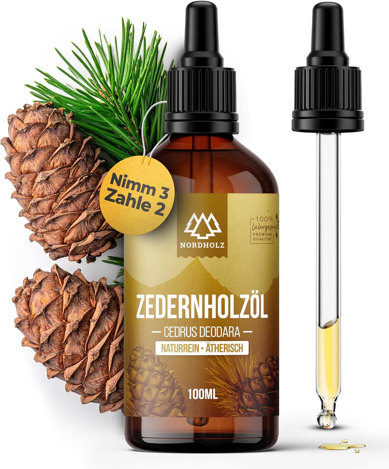 Cedarwood Oil [100% Natural] Woody & Warm - Pharmaceutical Quality Essential Cedar Oil from Gentle Distillation - Laboratory Tested - For Sauna, Diffuser & Aromatherapy