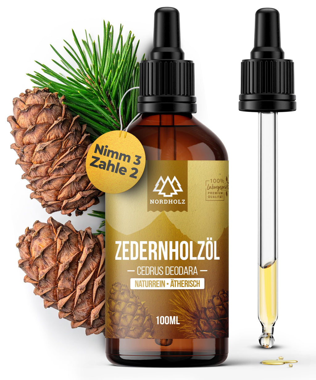 Cedarwood Oil [100% Natural] Woody & Warm - Pharmaceutical Quality Essential Cedar Oil from Gentle Distillation - Laboratory Tested - For Sauna, Diffuser & Aromatherapy