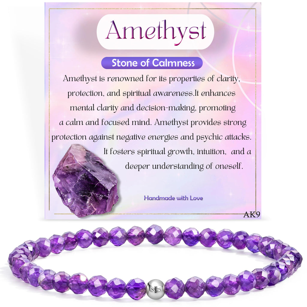 Farfume 4mm Edelstein Perlen Armband für Frauen, Kristall Silber 925 Naturstein Schmuck Elastisch Armbänder Damen, Chakra Spirituelle Charms Armbänder Valentinstag-Geschenke