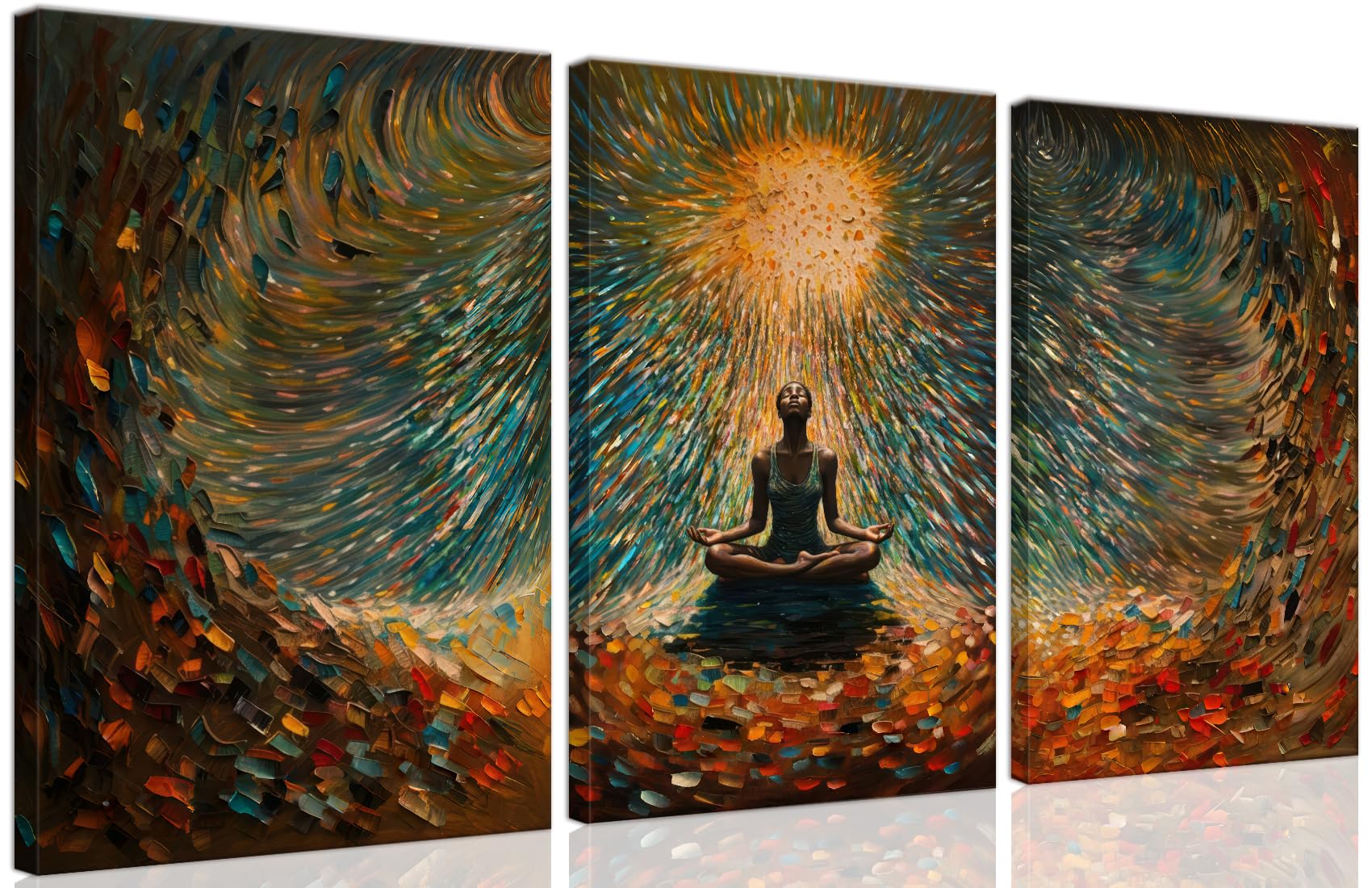 Yoga and Flower themed Meditation Wall Art Set of 3, Spiritual Meditation Women's Match with Flower and Lotus Patterns Canvas Poster Prints Painting,for Yoga Meditation Room,Bedroom,Framed 12X16in