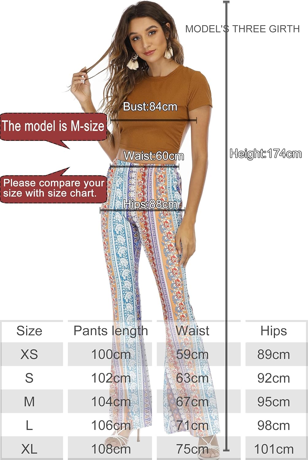 WSPLYSPJY Women's Print Stretch Bell Bottom Flare Palazzo Pants Trousers