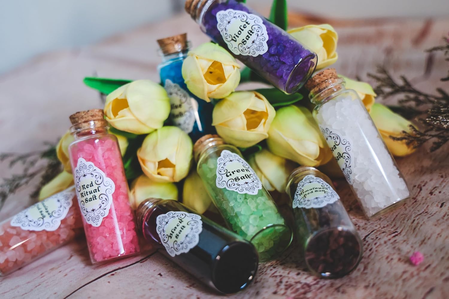Witches Salt Altar Set 8PCS Colorful Handmade Magical Salt Set Banishing Salt-Protection Salt-Ritual Salt-Cleansing Salt-Magical Ritual Tools-Witchcraft Kit for Spell Work & Altar Decor