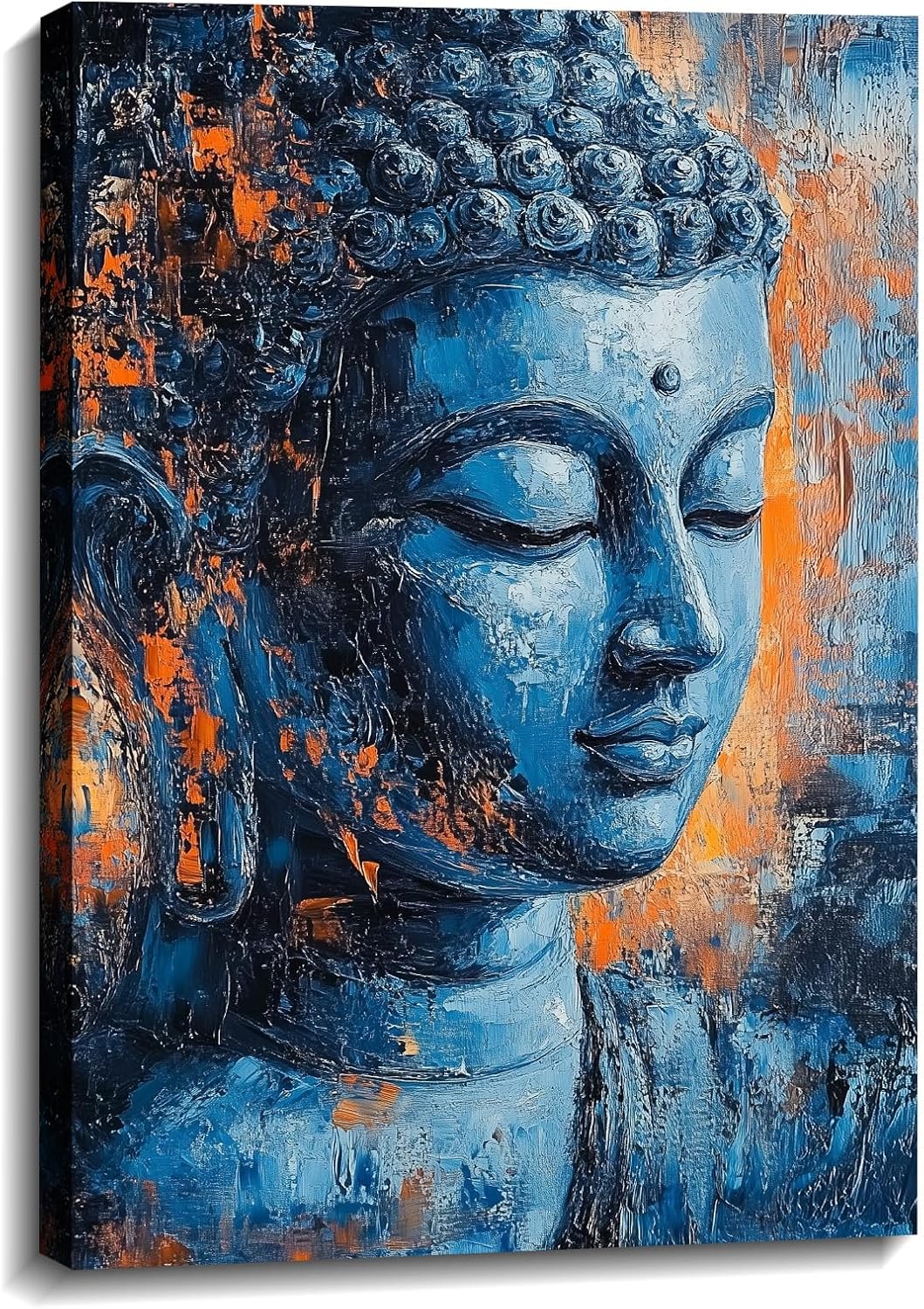 Buddha Canvas Wall Art Zen Wall Decor Blue Buddha Pictures Religious Painting Vintage Prints Meditation Art for Yoga Spa Spiritual Room Bathroom Home Decor Framed - 12.00"x18.00"