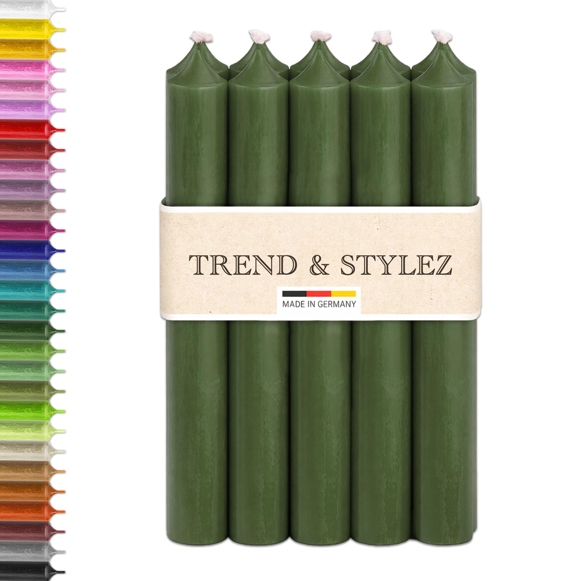 10 Spitzkerzen durchgefärbt (180x22mm) | RAL Stabkerzen mit 8h+ Brenndauer | Ohne Tropfen & Rußen | Tafelkerzen für Leuchter | Made in Germany (Schwarz)