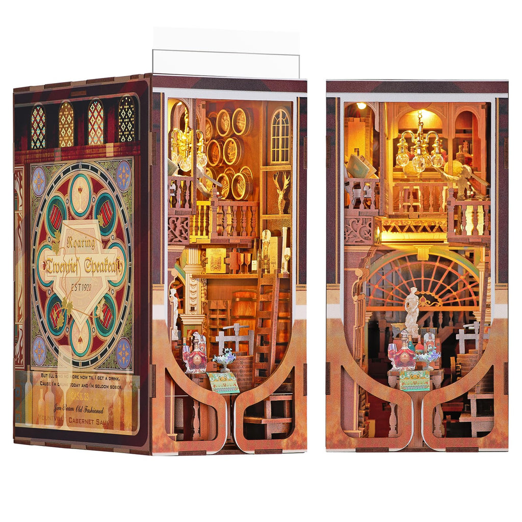 Book Nook Kit, DIY Miniatur Puppenhaus Booknook Kit, 3D Wooden Puzzle Bookend Bookshelf Insert Decor mit LED-Licht und Staubschutzhülle für Jugendliche und Erwachsene (Beyond Library)