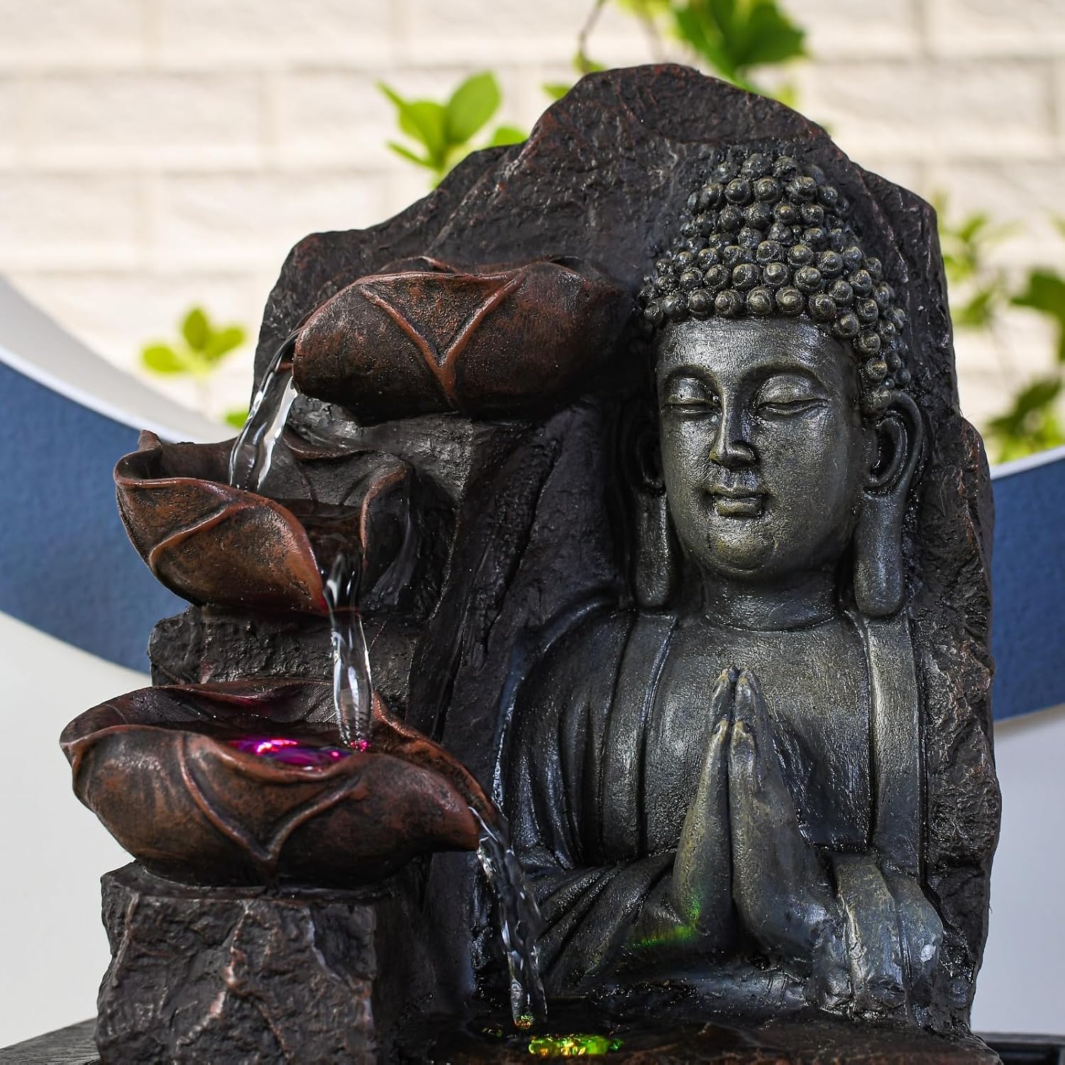 Zen'Light Spirituality Buddha Fountain, Polyresin, Dark Brown, 21 x 21 x 26 cm