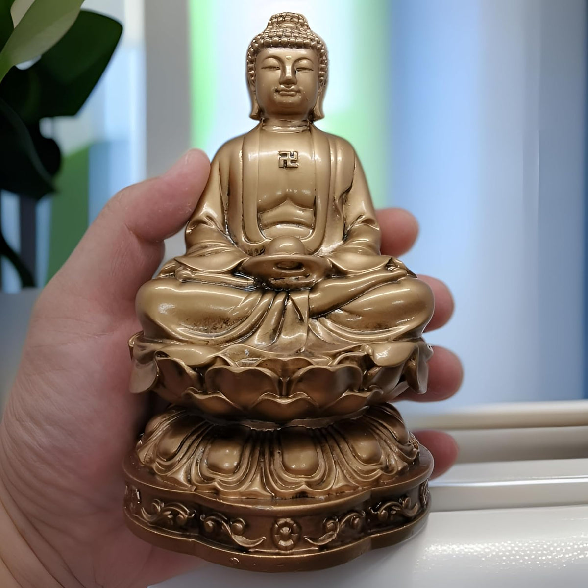 Resin Shakyamuni Buddha Statue 6" (Bronze Color) | Handcrafted Sculpture with Serene Expression for Meditation, Home Altar & Spiritual Decor