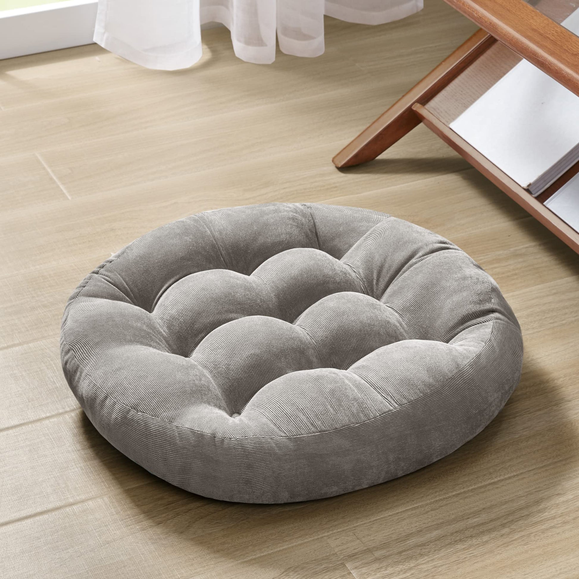 Degrees of Comfort Meditation Floor Pillow, Square Large Pillows Seating for Adults, Tufted Corduroy Thick Cushion for Living Room Tatami, Turquoise, 22x22 Inch