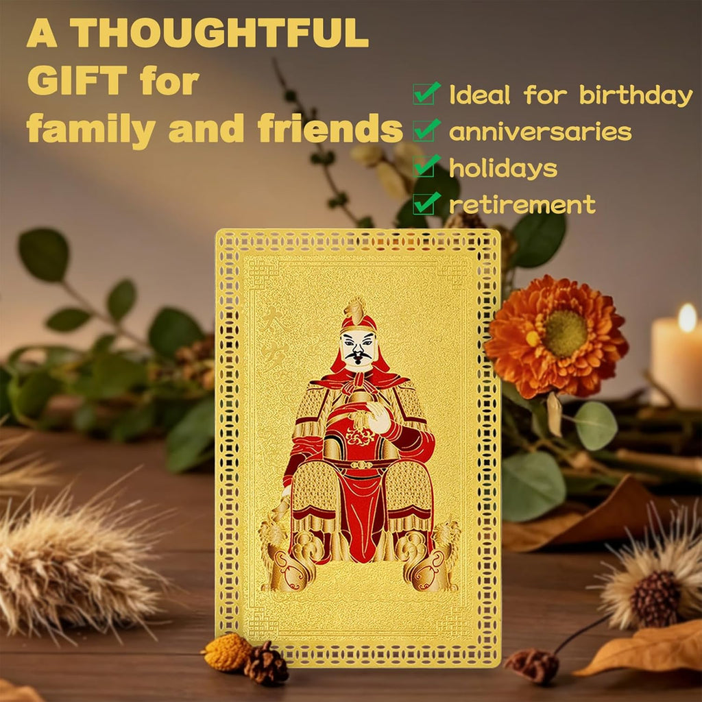 2026 Tai Sui Amulet Gold Card for Protection, General Wen Zhe Blessing, Annual Feng Shui Talisman for Rat, Horse, Rabbit, Rooster, Wallet Size, Lucky Charm