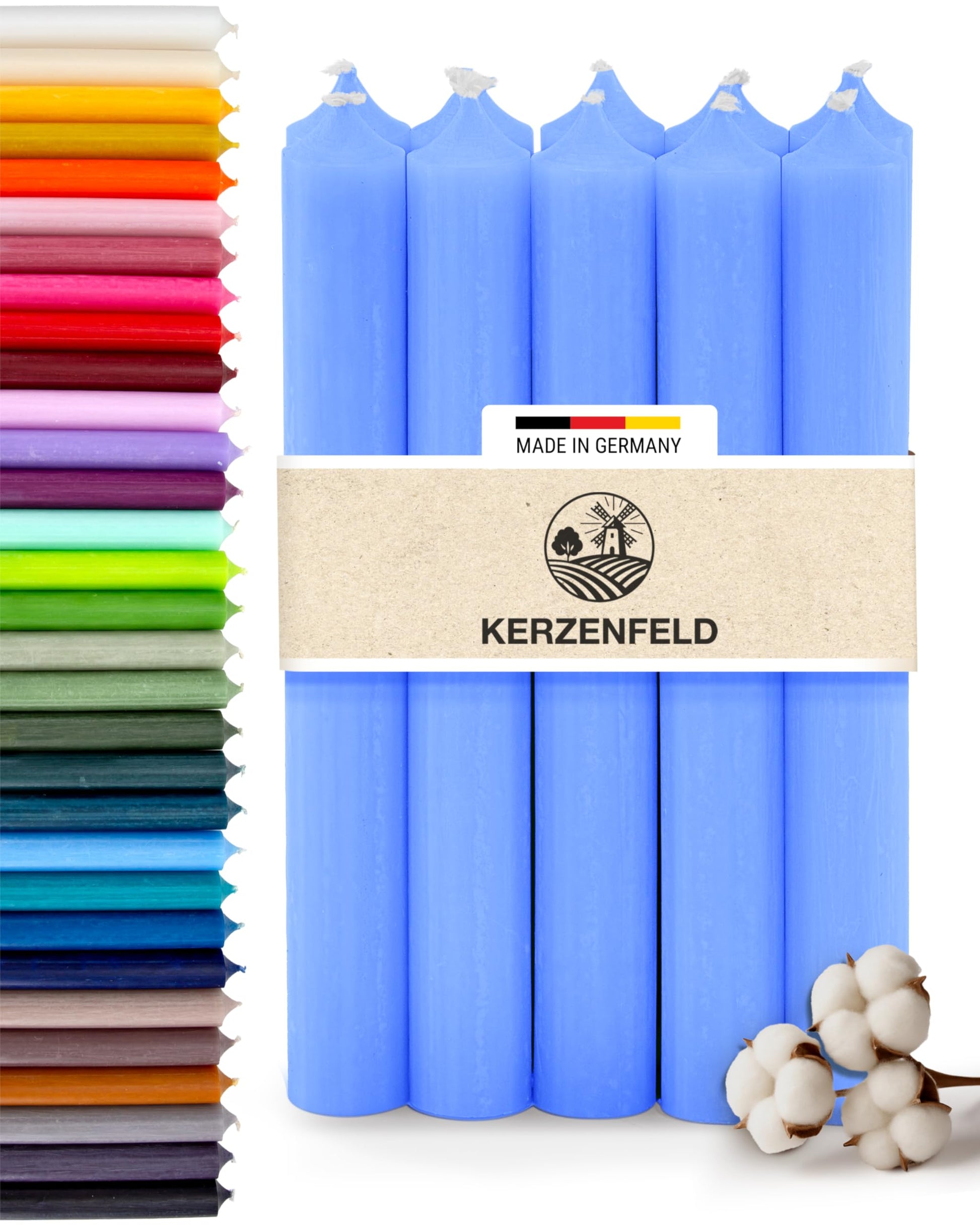 Bunte Stabkerzen Durchgefärbte, 10 Stück, 180mm x 22mm, Spitzkerzen, 8+ Stunden Brenndauer, Made in Germany - Ohne Tropfen & Rußen - Unparfümierte und RAL-Zertifizierte Tafelkerzen (Jade Grün)