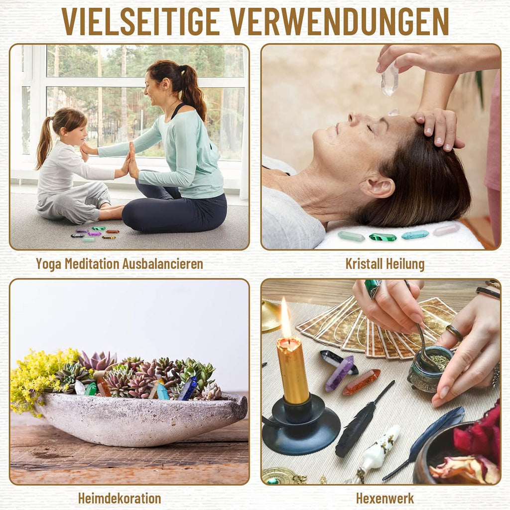 24Stück Heilende Kristalle Steine Sets, Sechseckige Heilkristalle Reiki Meditation Edelstein Chakra Steine Amethyst Tigerauge Obsidian Malachit Heilsteine Anhänger Spirituelle Deko Esoterik Geschenke