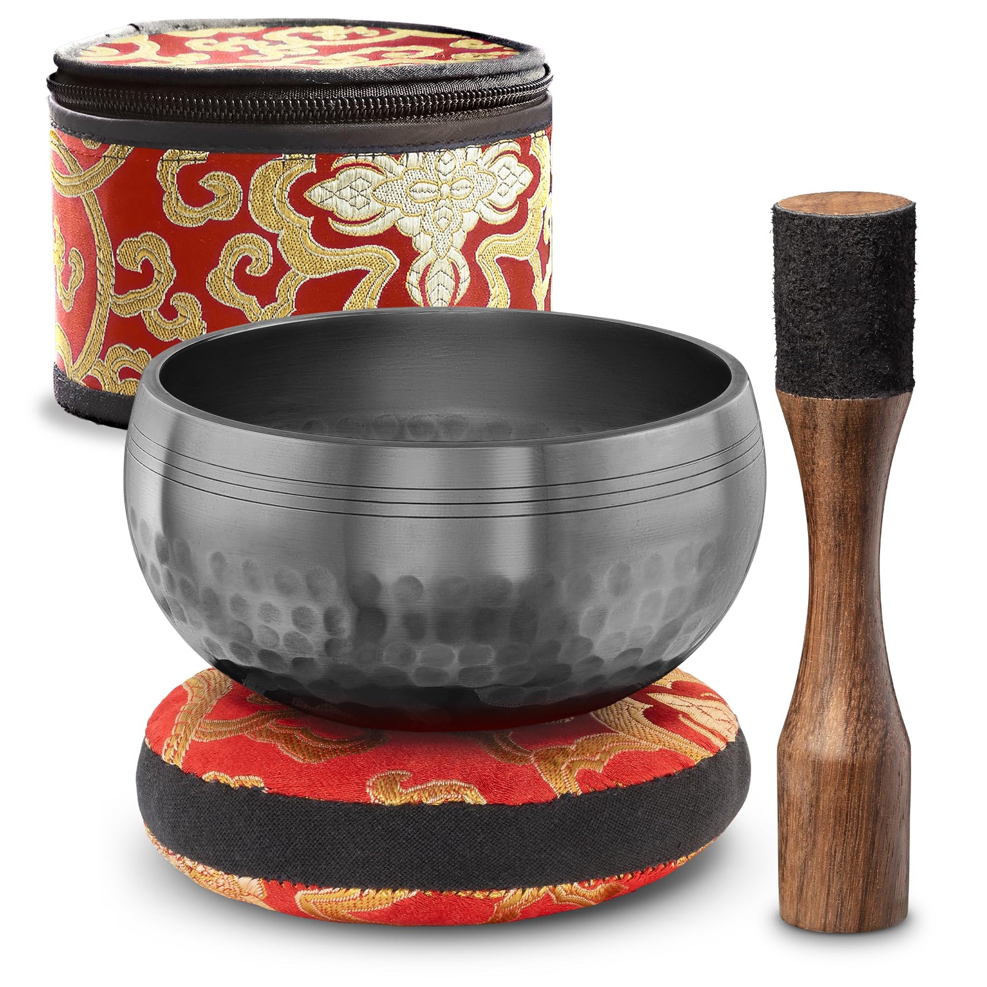 Silent Mind tibetische Klangschale Set ~ Blaue Design ~ mit hochwertigem Holz Klöppel und Himalaya Kissen ~ perfektes zur Yoga Meditation, Entspannung und Achtsamkeit ~ das ideale Geschenkset