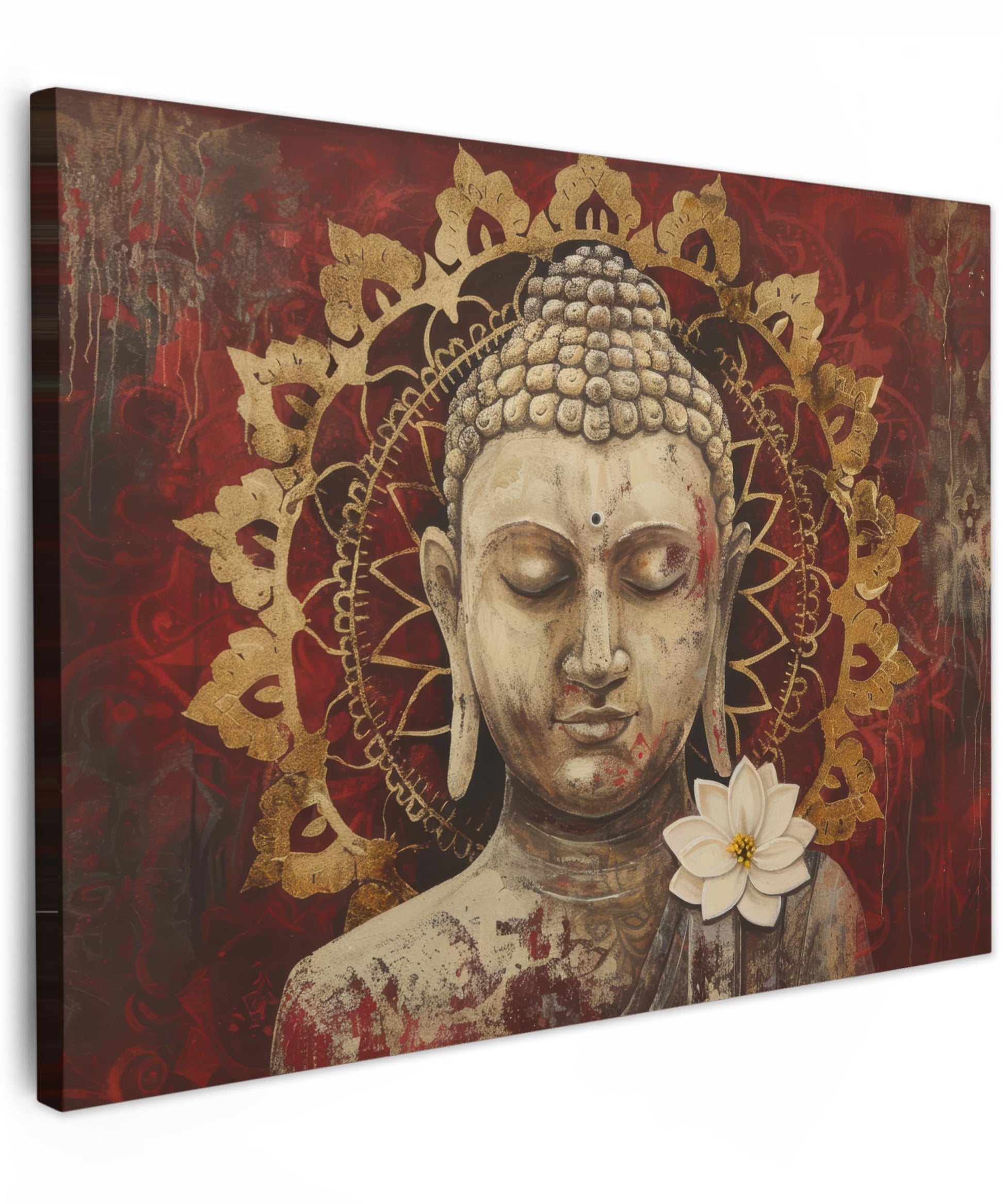 MuchoWow© Wall Pictures Large 120 x 80 cm XXL Bedroom Home Decoration Home Picture Living Room Photo Canvas Wall Pictures Canvas Wall Decor Buddha - Zen - Gold - Luxury - Spiritual