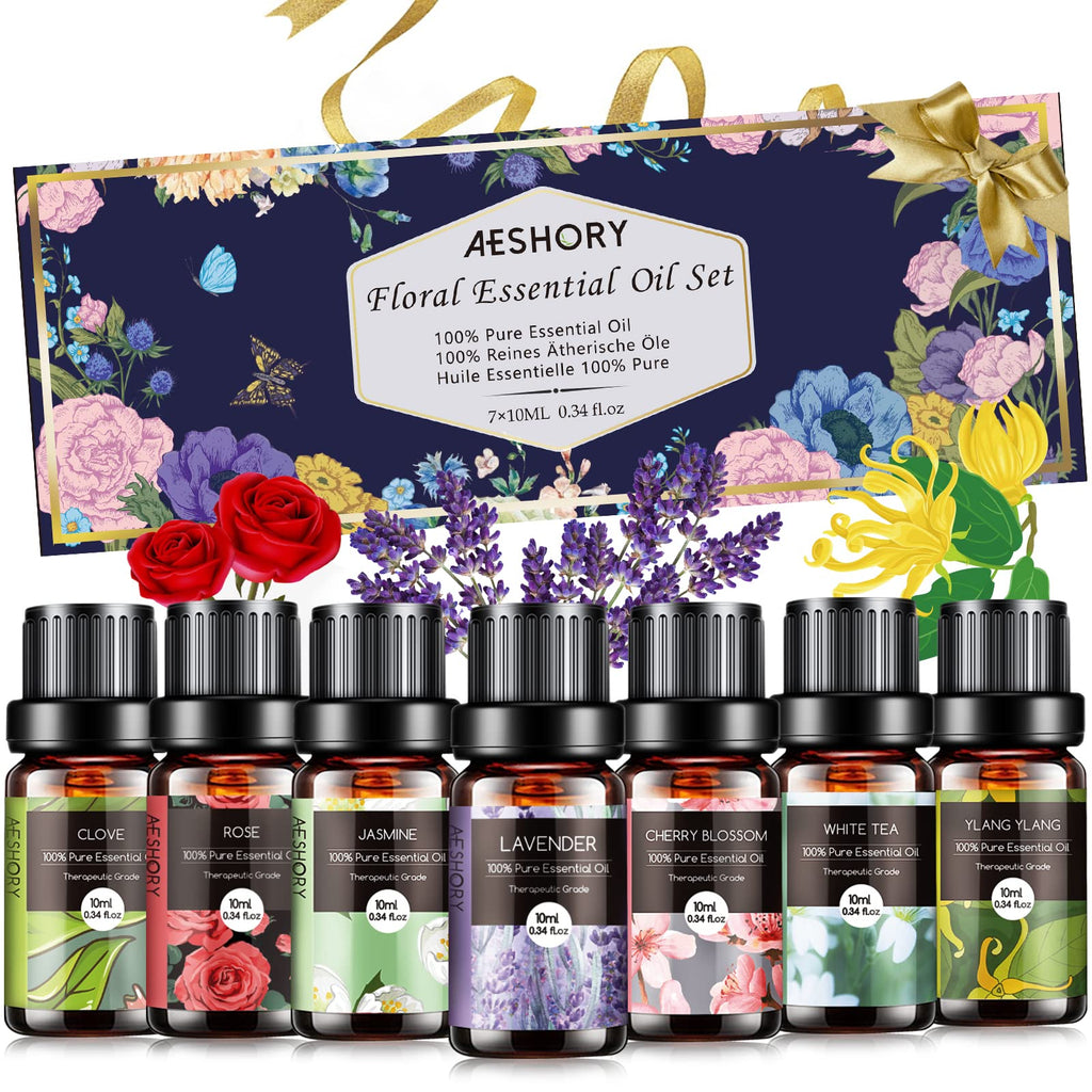 AESHORY Essential Oils Set for Diffuser 6 x 10 ml, 100% Natural Aromatherapy Fragrance Oil, Aroma Oil Gift Set for Soap, Candles, Humidifier, Spa - Lavender, Mint, Tea Tree, Sweet Orange, Eucalyptus