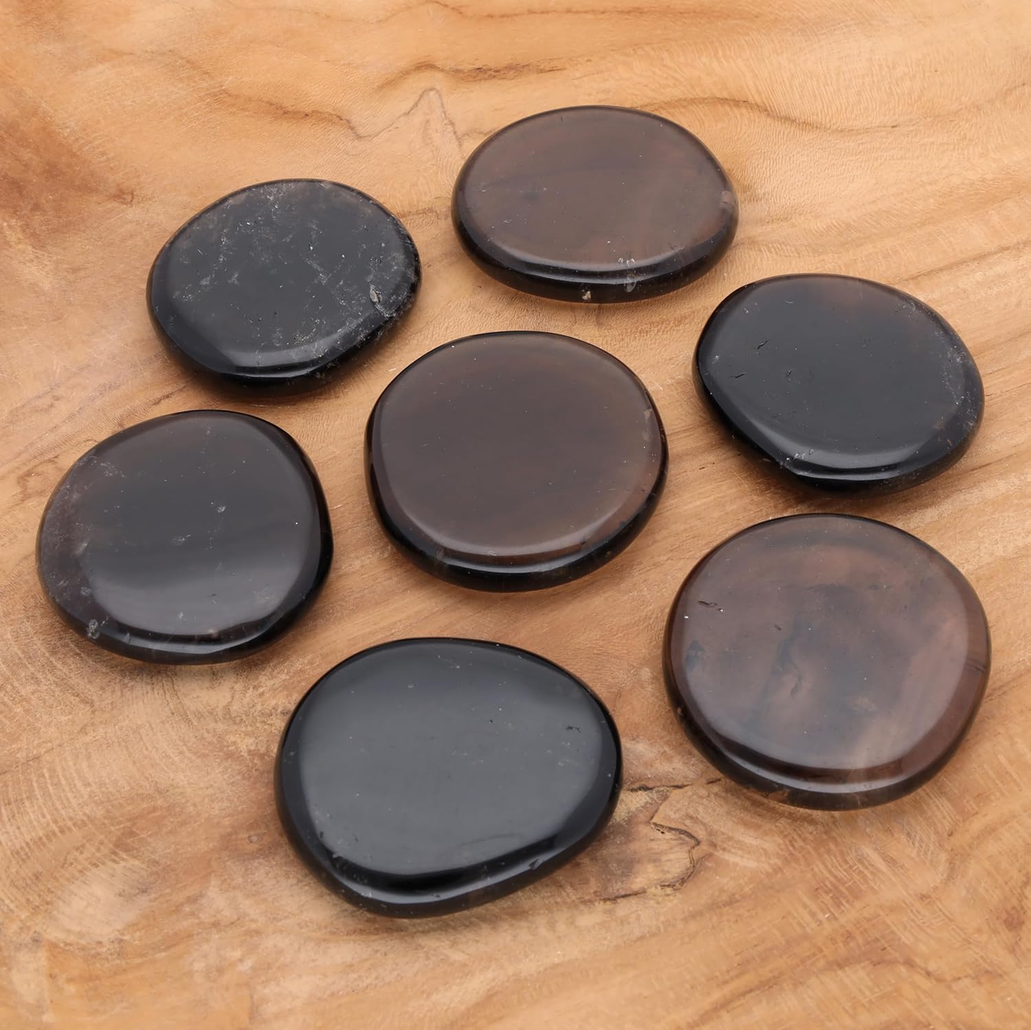 Smoky Quartz Gemstone Disc Stone 3-5 cm + Gemstone Card | Worry Stone Pocket Stone Massage Stone Lebensquelle Plus
