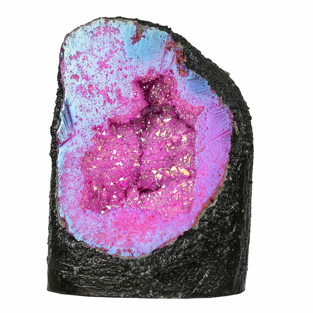 mookaitedecor Angel Aura Quartz Geode Stone Titanium Coated Natural Rock Crystal Druzy for Reiki Healing Home Decoration 200-370 g, Multicoloured