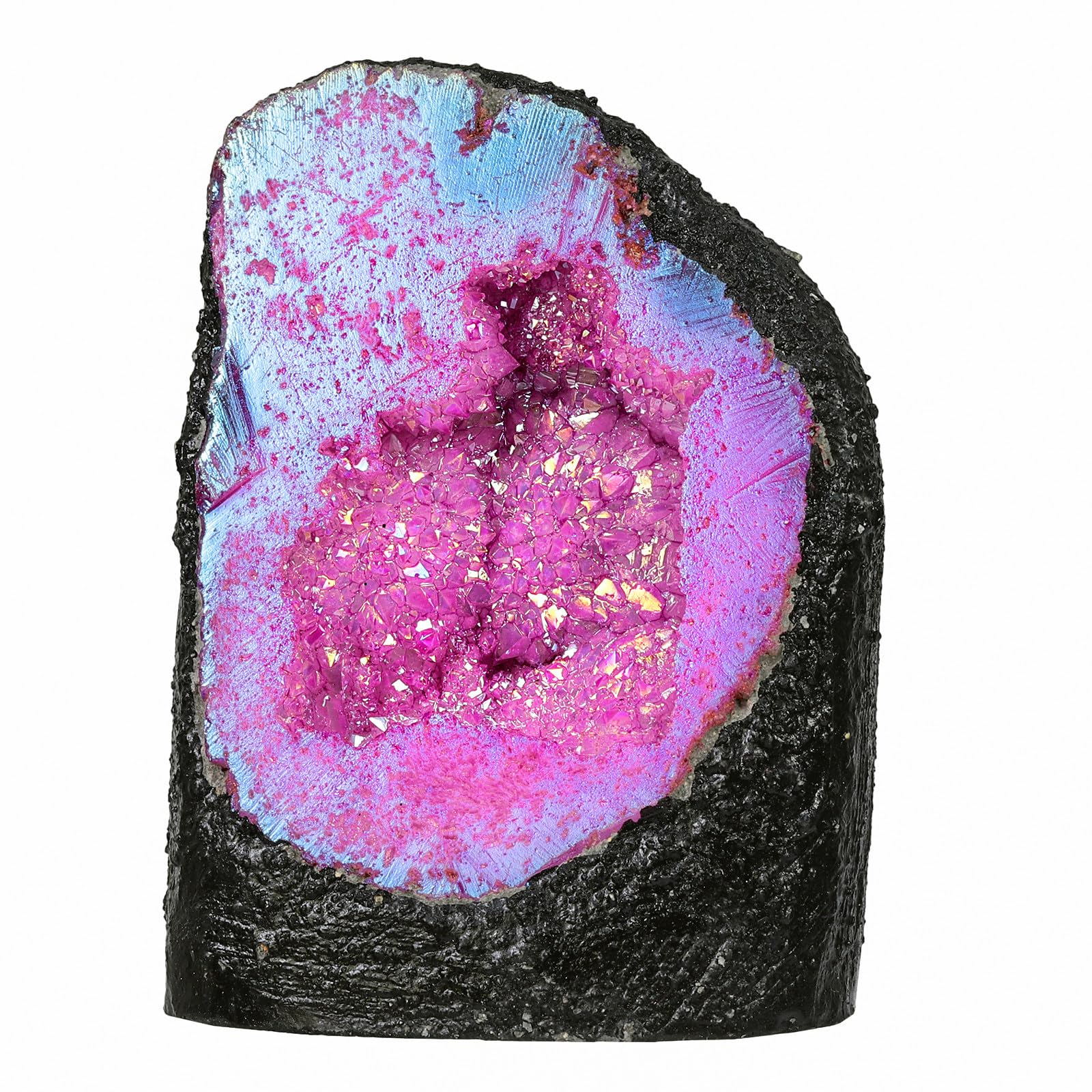 mookaitedecor Angel Aura Quartz Geode Stone Titanium Coated Natural Rock Crystal Druzy for Reiki Healing Home Decoration 200-370 g, Multicoloured