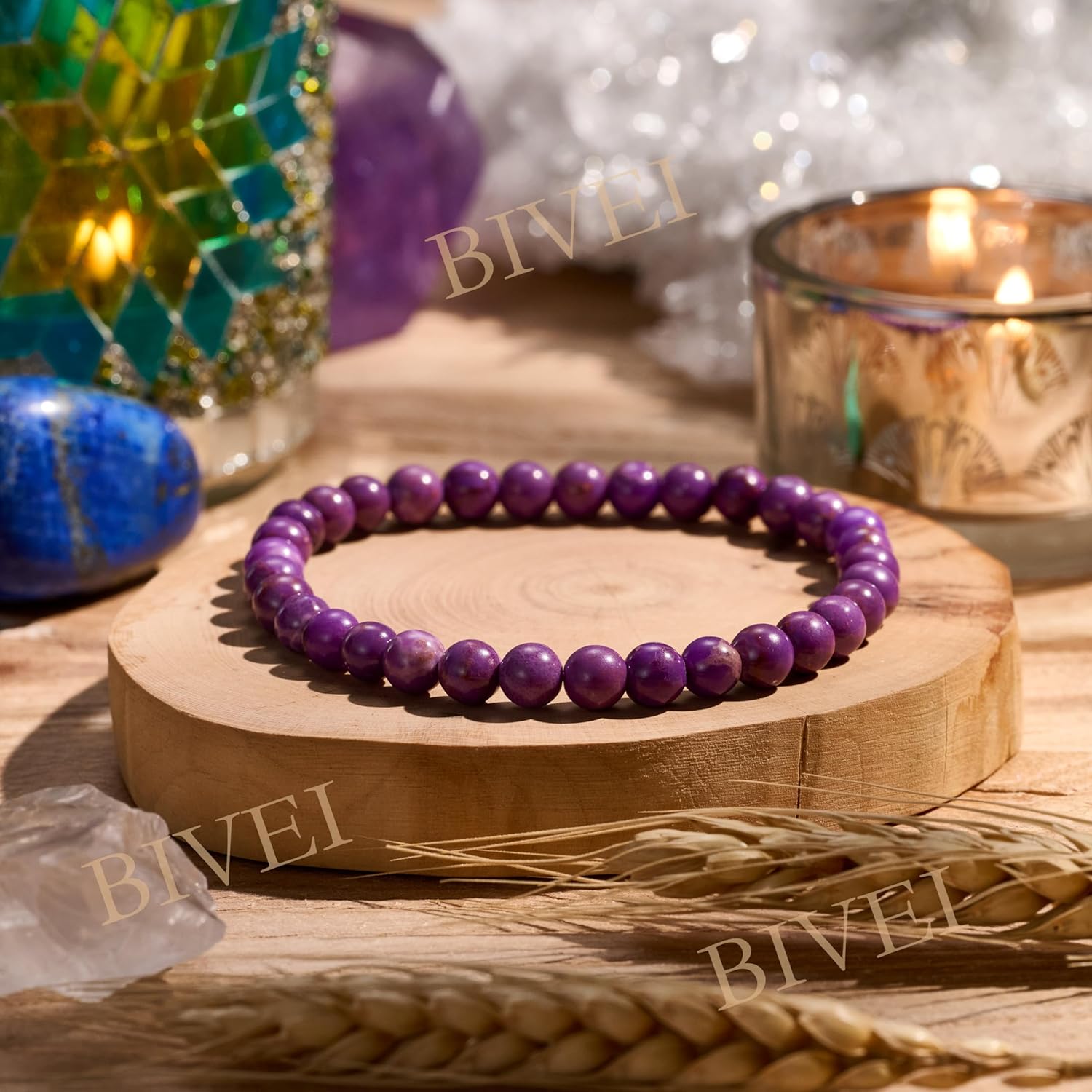 Bivei Pearl Bracelet for Women 6 mm Semi-Precious Stone Stretchy Elastic Jewellery Yoga Gifts