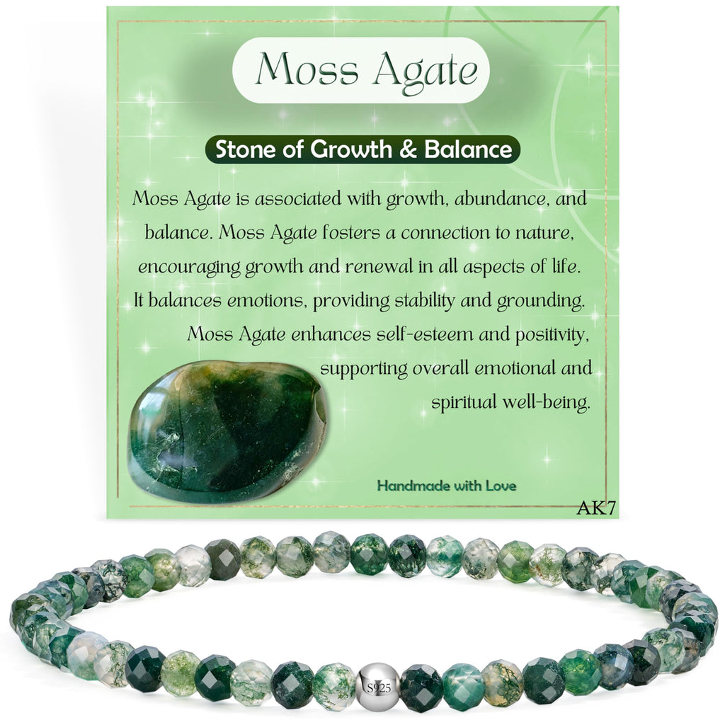 Farfume 4mm Edelstein Perlen Armband für Frauen, Kristall Silber 925 Naturstein Schmuck Elastisch Armbänder Damen, Chakra Spirituelle Charms Armbänder Valentinstag-Geschenke