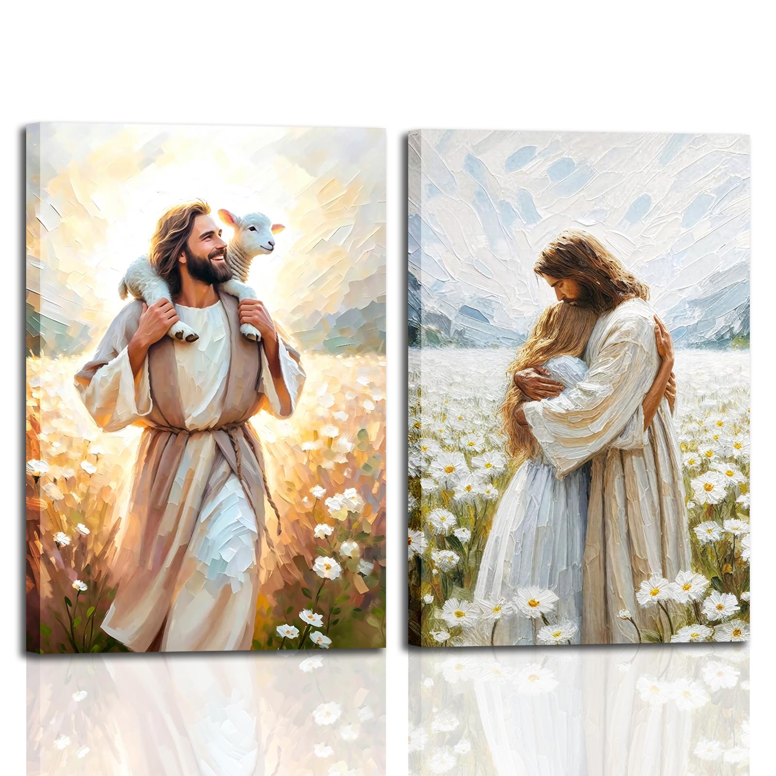 Framed Virgin Mary Wall Art Religious Christian Canvas Painting Blue Mother Surrounded by Clouds Spiritual Poster Print Picture for Living Room Prayer Room or Church 12x16in