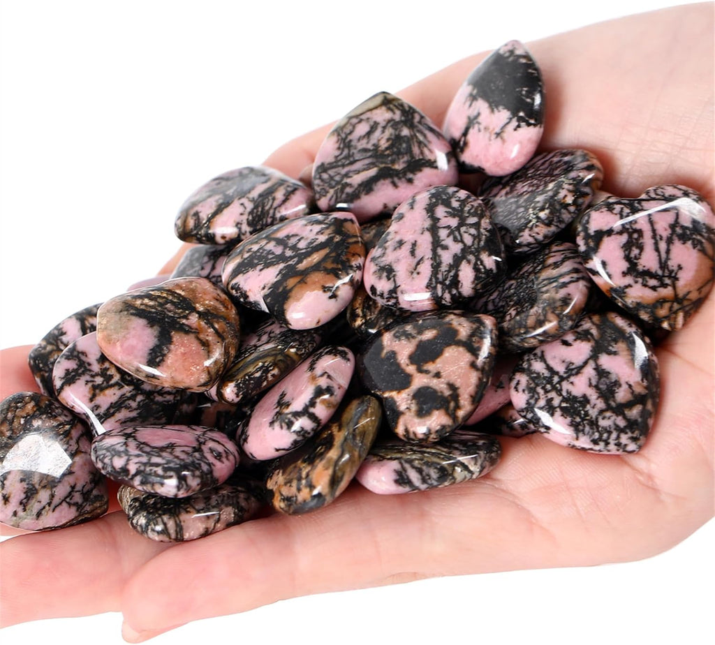 Rhodonite Heart Made of Stone Natural Stones Healing Crystals Gemstones Polished Hand Carved Meditation Chakra Reiki Energy Balance Lucky Gift Pack of 20