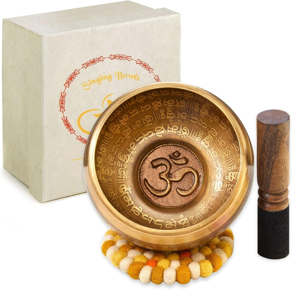 XXL Klangschale 800g - 15cm. Große Tibetische Klangschalen Set mit Klöppel und Klangschalenkissen in Loktapapier Geschenk-Box. Singing Bowl aus Tibet
