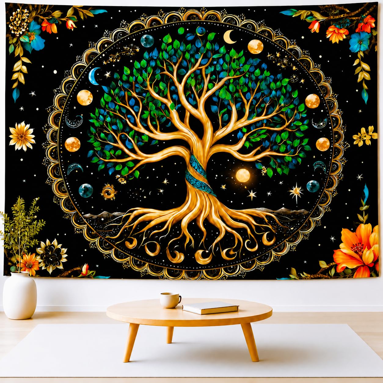 Delur Forest Tapestry Tree of Life Tropical Rainforest Tapestry Wall Hanging Colorful Nature Landscape Mystical Psychedelic Spiritual Headboard for Bedroom Living Room Home Decor (51.2" x 59.1")