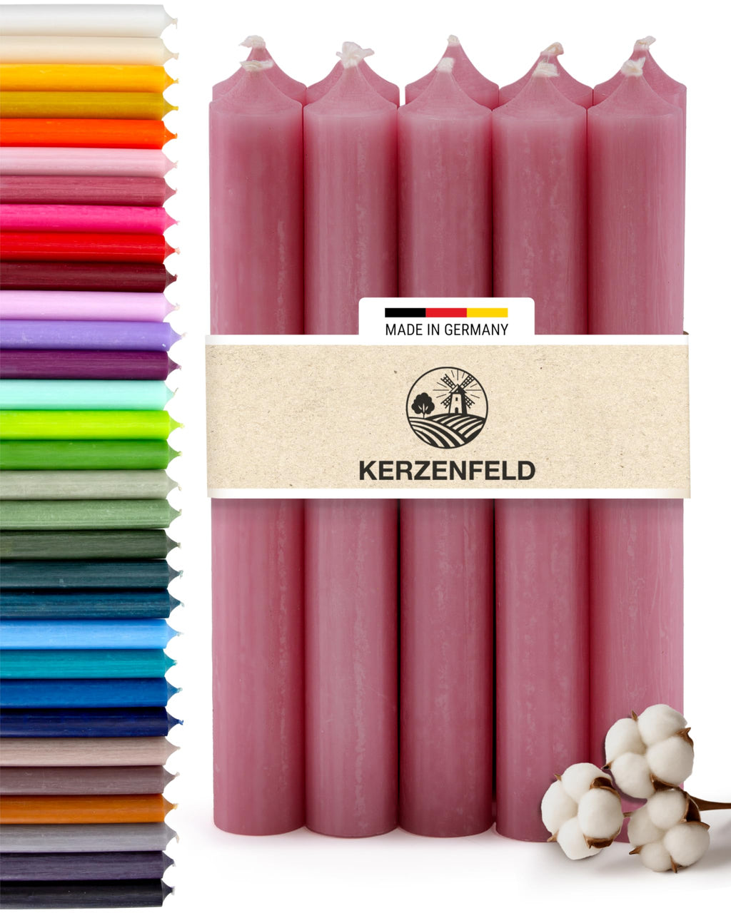 Stabkerzen Rot, 10 Stück, 180mm x 22mm, Durchgefärbte Spitzkerzen, 8+ Stunden Brenndauer, Made in Germany - Ohne Tropfen & Rußen - Unparfümierte und RAL-Zertifizierte Tafelkerzen